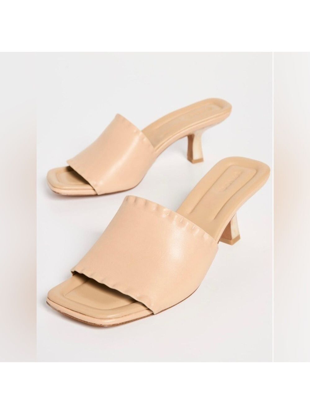 Vince Ceil Mafalda Square Toe Mid Heel Leather Slide Sandals - NWT